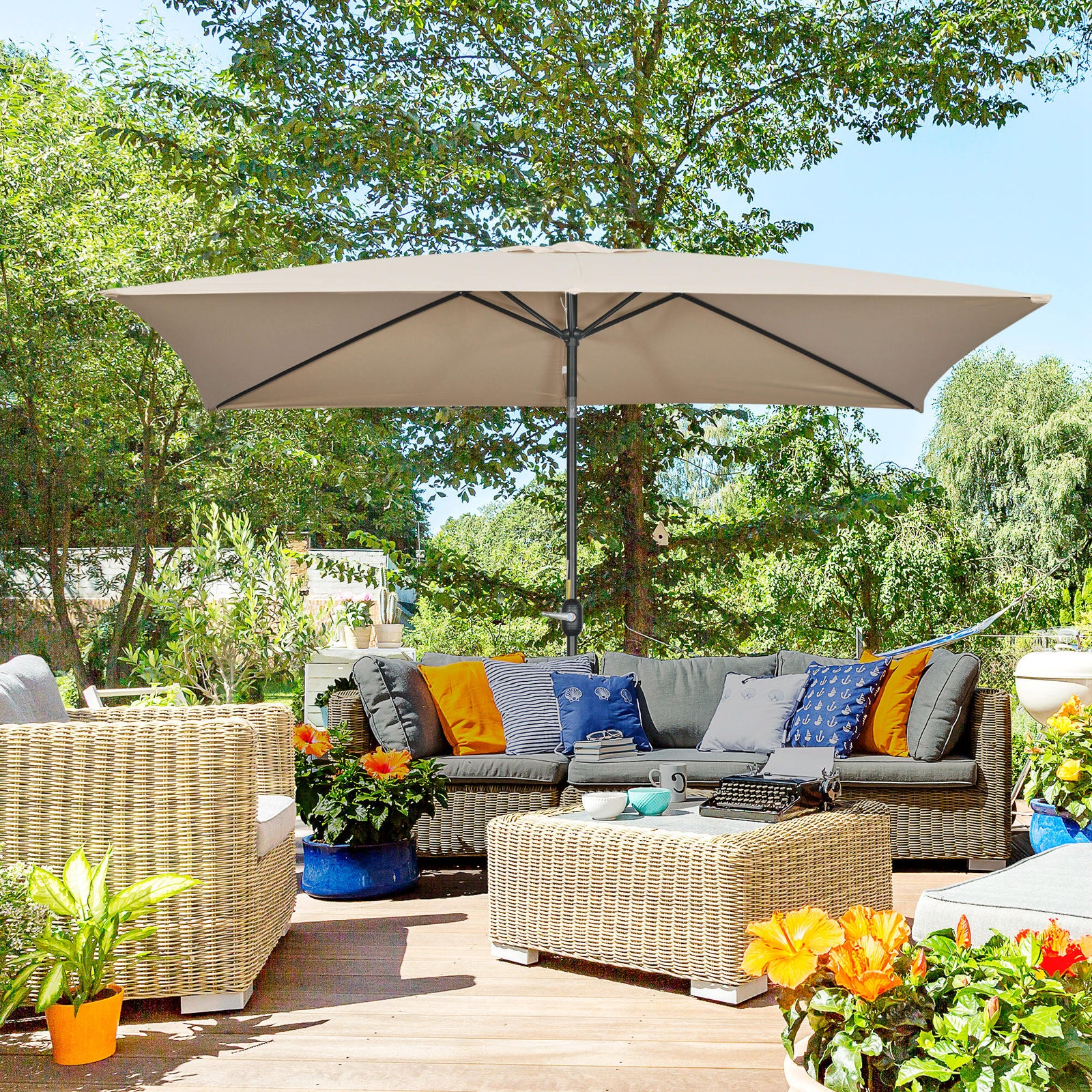 3x2m Patio Umbrella Canopy Tilt Crank | Khaki