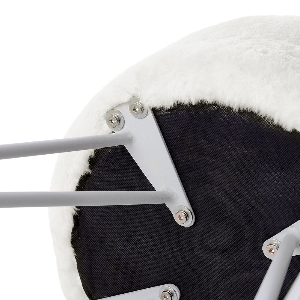 Round Fuzzy Ottoman Vanity Stool Soft Plush Makeup Chair For Bedroom | White