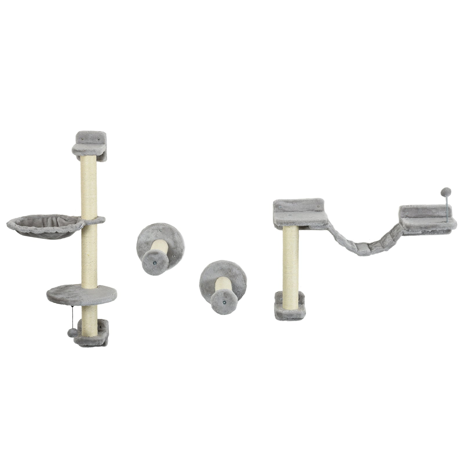 Cat Wall Furniture With Hammock, Perches, Ladder, Scratching Post, Grey