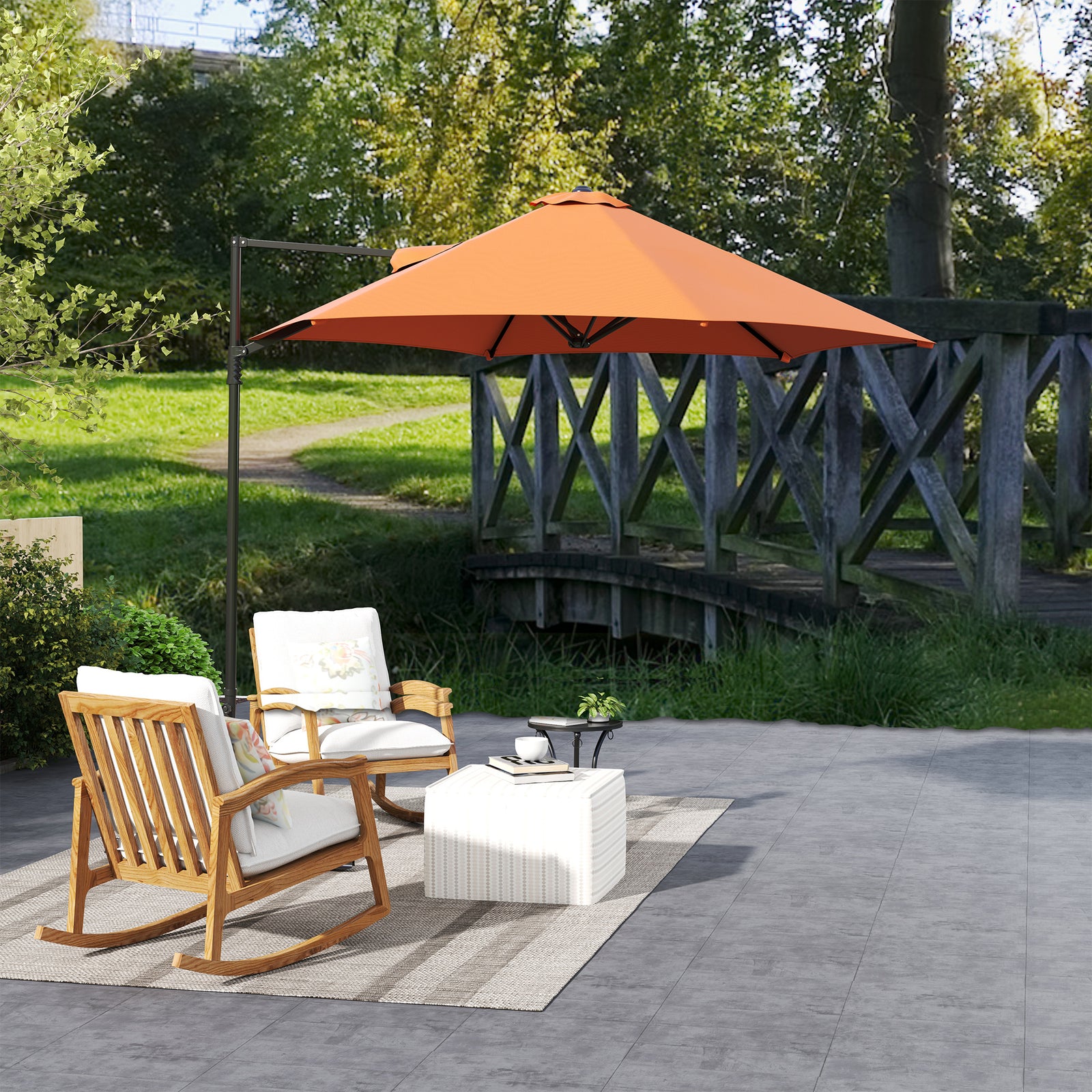 2.5m Cantilever Parasol W/ 360° Rotation, Cross Base | Orange