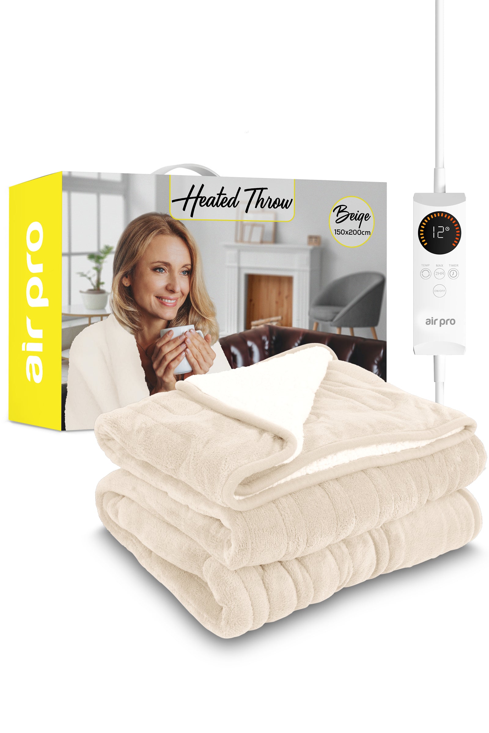Heated Electric Blanket With Digital Controller, 6 Heat Settings | Double | Beige