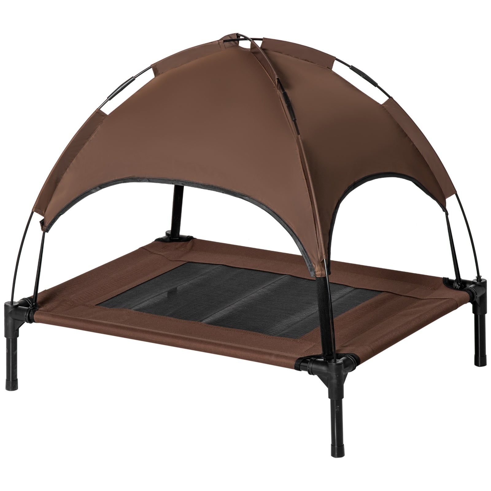 Pawhut 76cm Elevated Dog Bed Cooling Raised Pet Cot Uv Protection Canopy | Brown