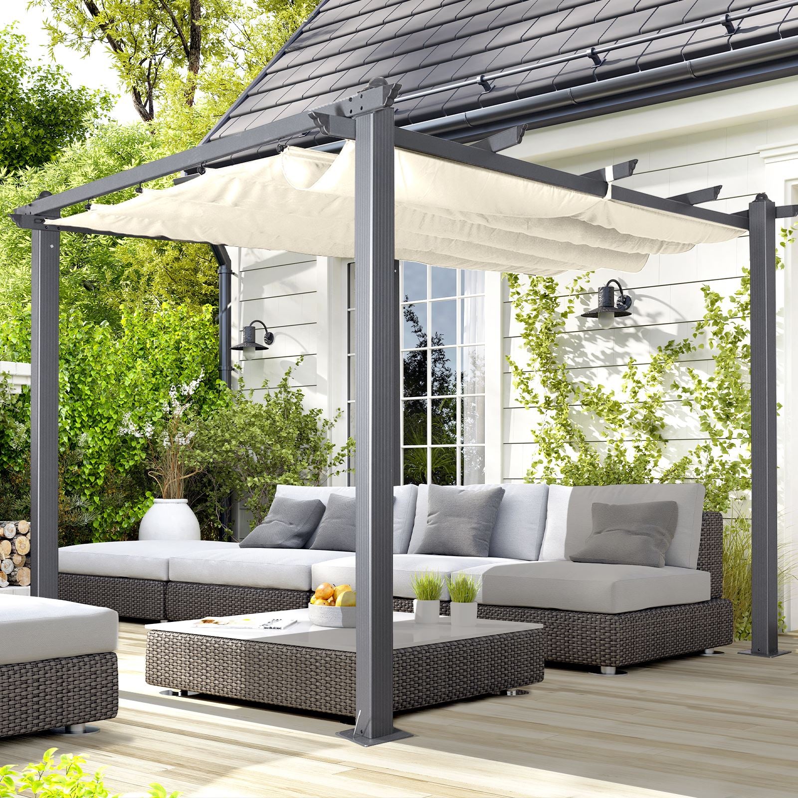 Acorn Aluminium 3m Square Pergola Gazebo | 3m x 3m | Creamy White