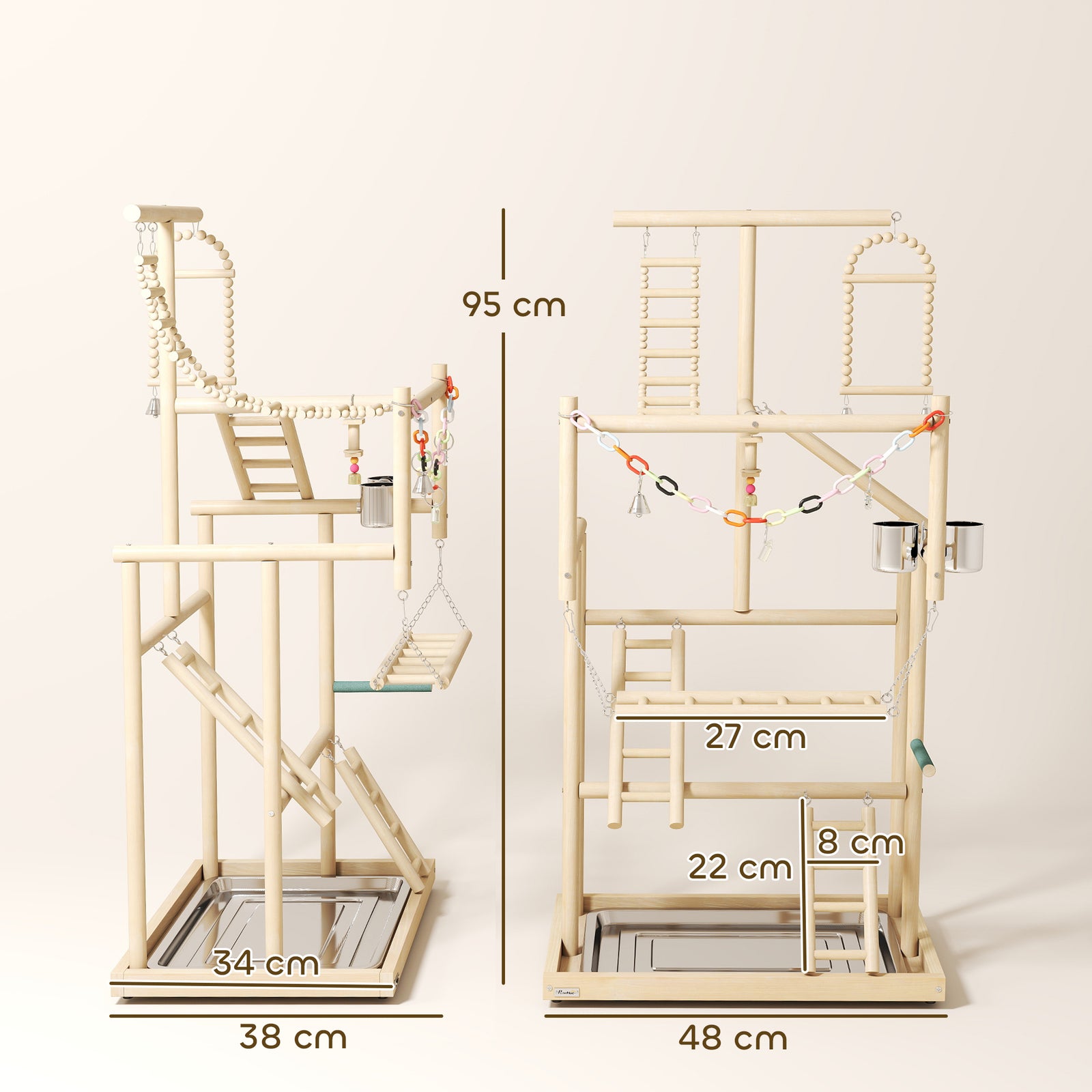 PawHut Wooden Bird Playground With Ladders, Chain Toy, Steel Cups And Tray