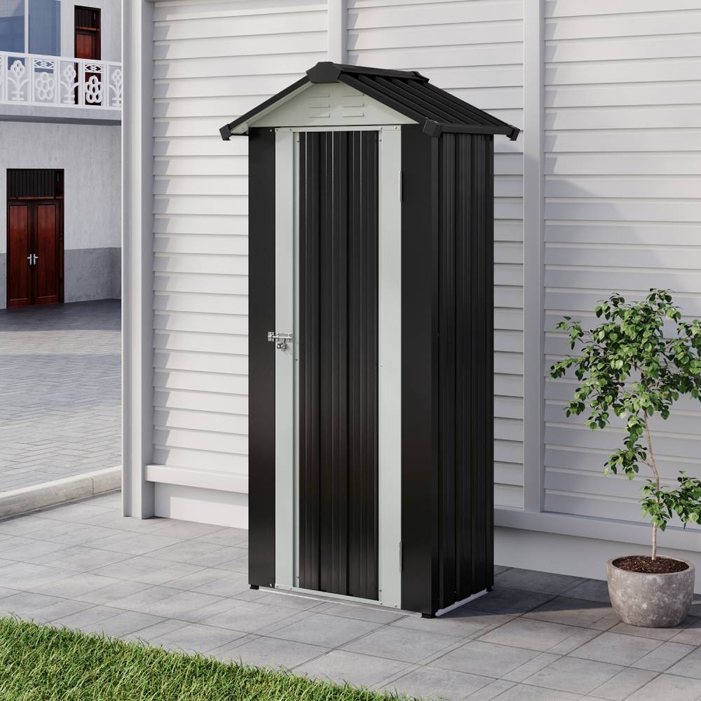 Metal Garden Storage Cabinet 2.7×1.9 Ft Apex Roof Shed With Adjustable 2 Shelves &  Lockable Doors