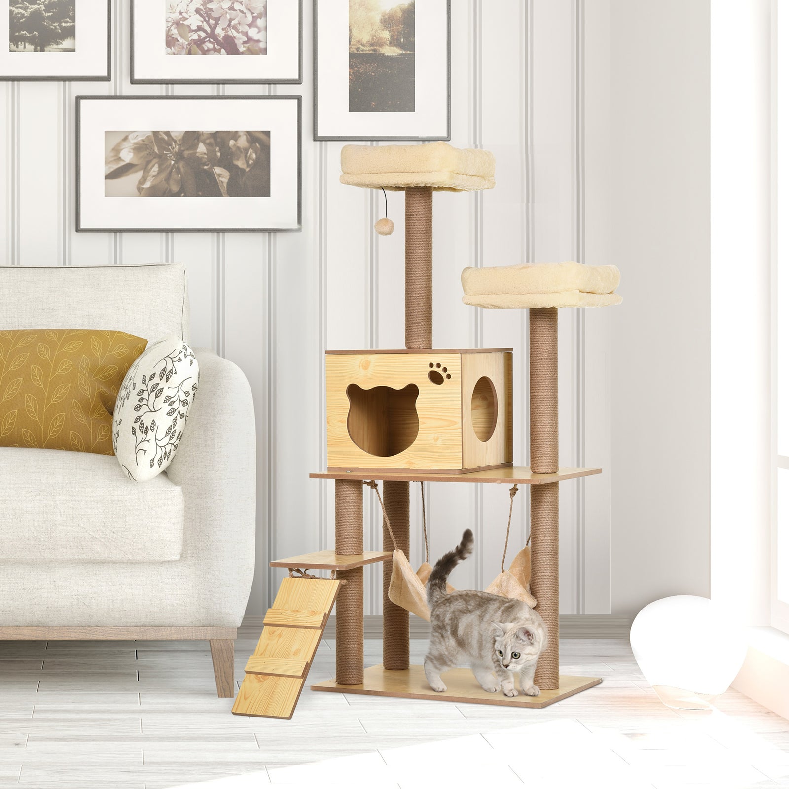 Cat Tree, 130cm Cat Tree For Indoor Cats, Multi-level Plush Cat Tower