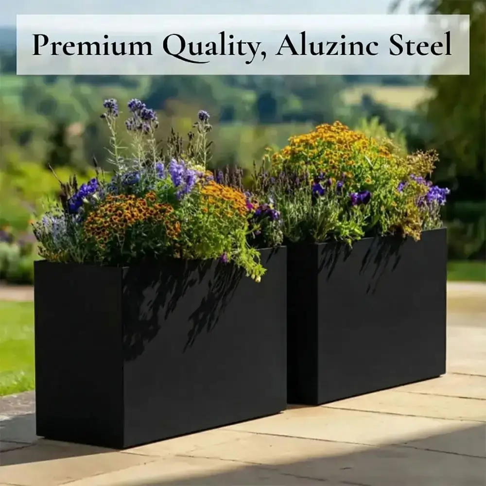 Long Zinc Galvanised Tall Trough Planter | 90cm x 30cm x 60cm | Matte Black