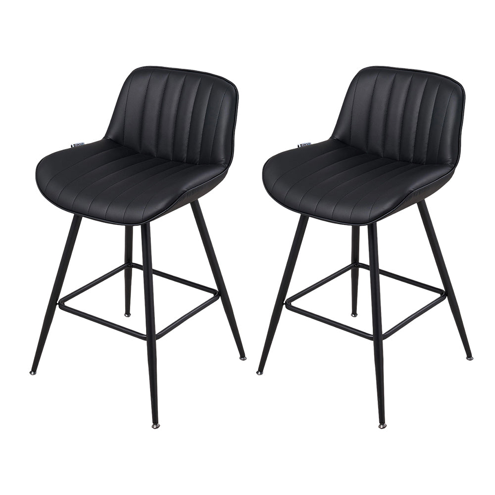 Set Of 2 Modern Pu Leather Bar Stools With Backrest – Padded Seat, Metal Legs