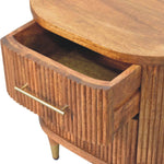 Solid Wood Ribbed Bedside With Brass Accents, 2 Drawers, Light Brown
