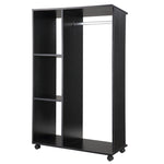 Rolling Open Wardrobe Hanging Rail Storage Shelves Clothes | One Size | Black