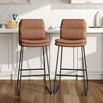 Set Of 2 Pu Leather Bar Stools – Modern Counter Chairs With Double-layer Cushion & Black Metal Legs | Brown