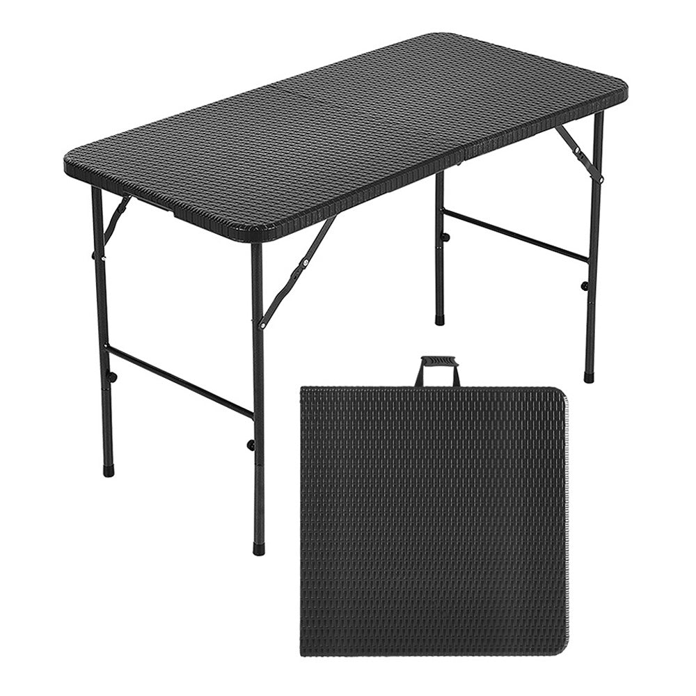 Rectangular Rattan Plastic Folding Table Black/brown | One Size | Black