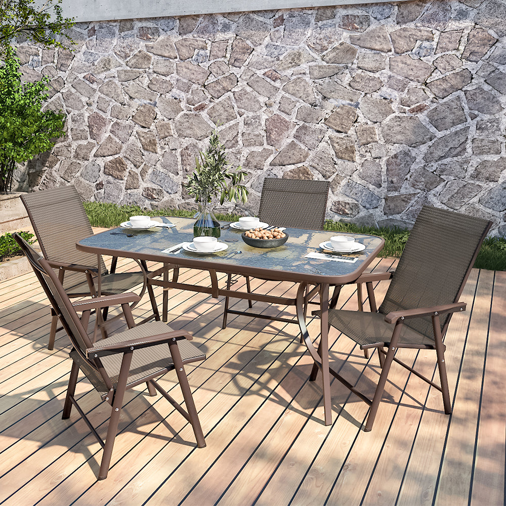 Rectangular Tempered Glass Outdoor Coffee Table With Parasol Hole - 150w X 90d X 72h Cm | Extra Large | Brown