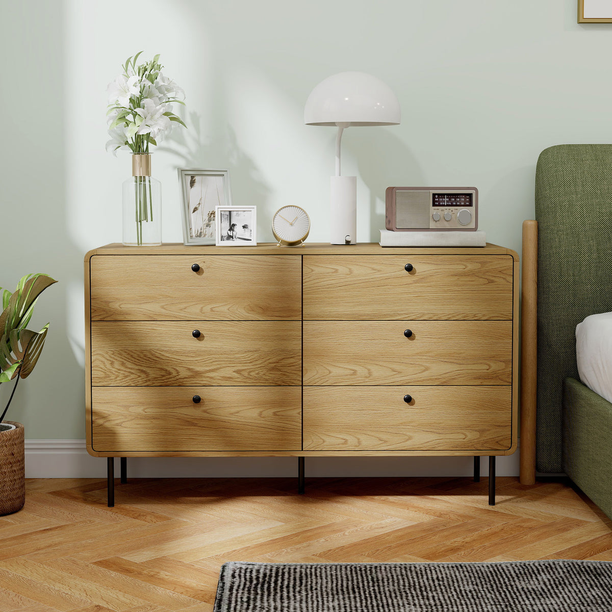 HOMCOM Chest Of Drawers For Bedroom, Modern 6 Drawer Dresser, Oak