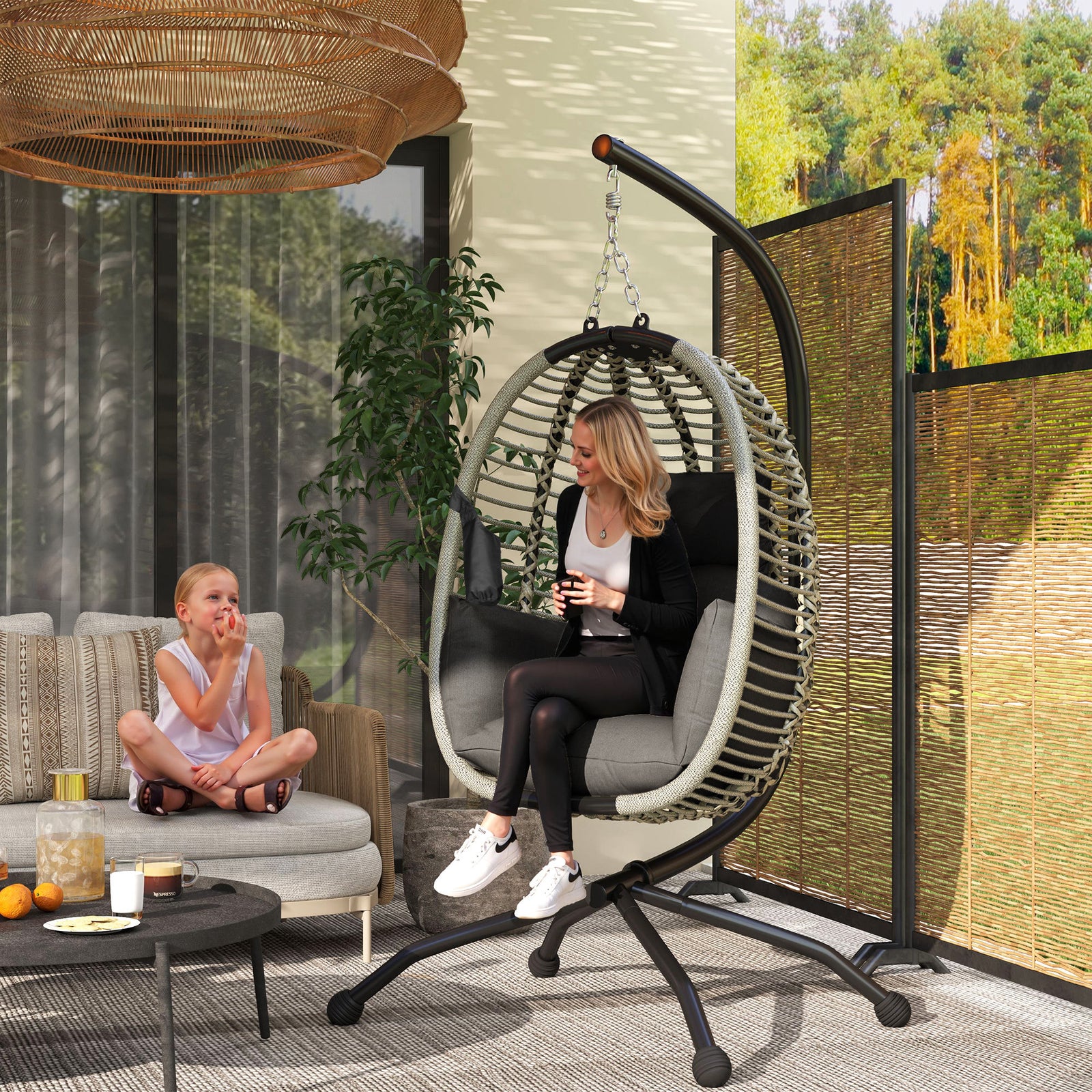 Hanging Swing Chair W/ Thick Cushion, Rope Hanging Chair