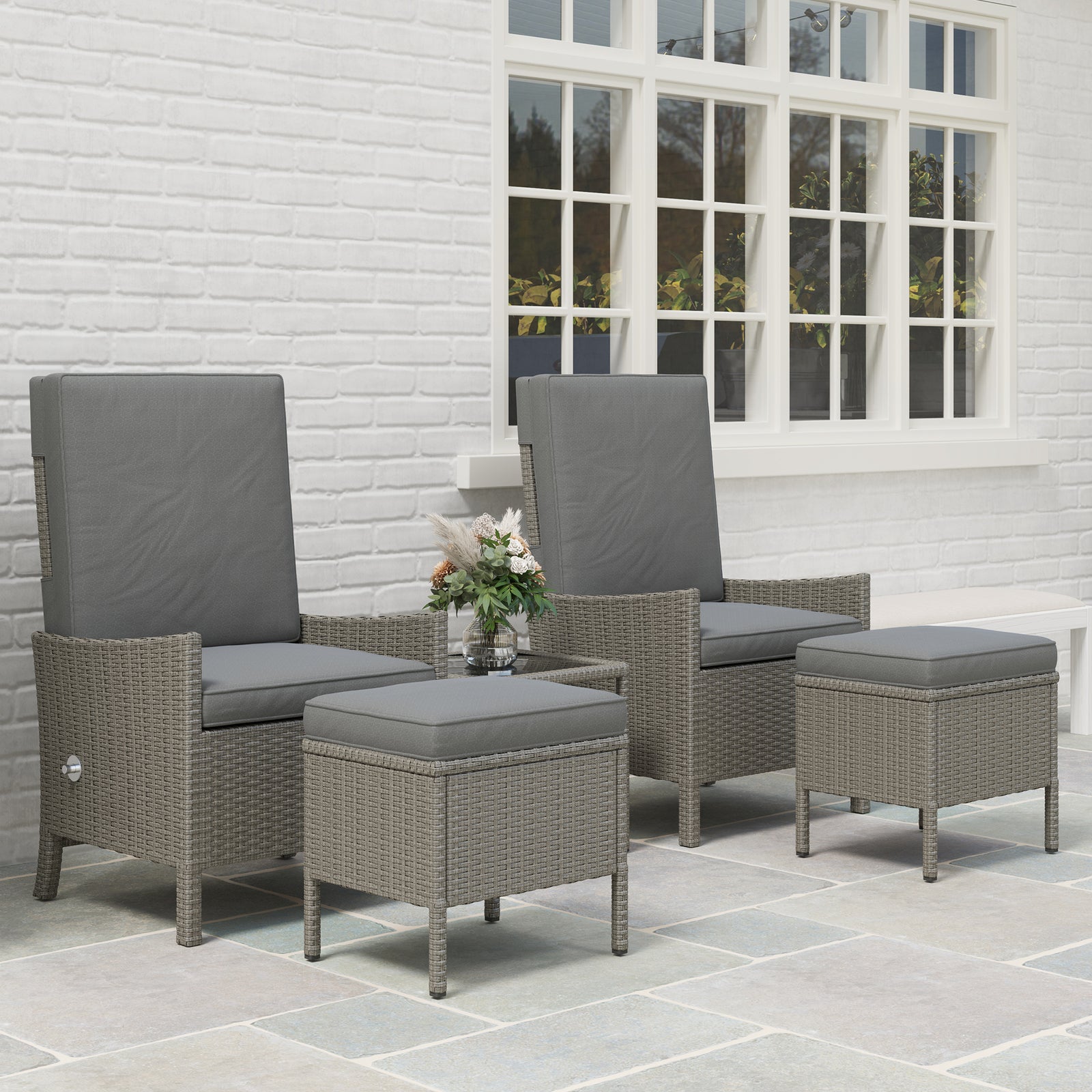 5 Pcs Rattan Garden Furniture Set W/ Cushions | Dark Gray
