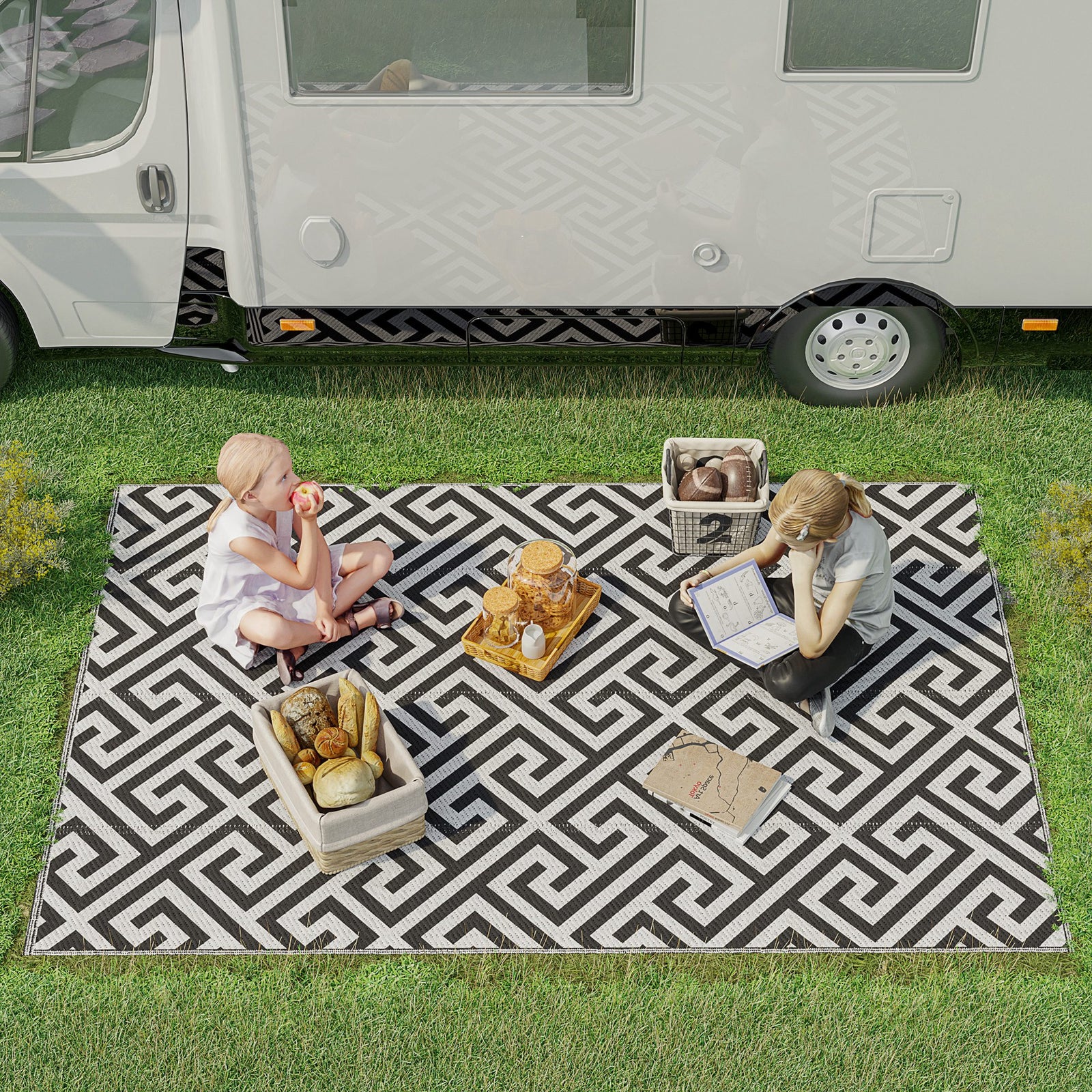152x243cm Outdoor Straw Rug For Camping/picnic | Black