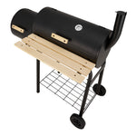 Outdoor Charcoal Bbq Smoker Grill With Side Fire Box, Built-in Thermometer, Wooden Prep Shelves, Storage Rack And Wheels