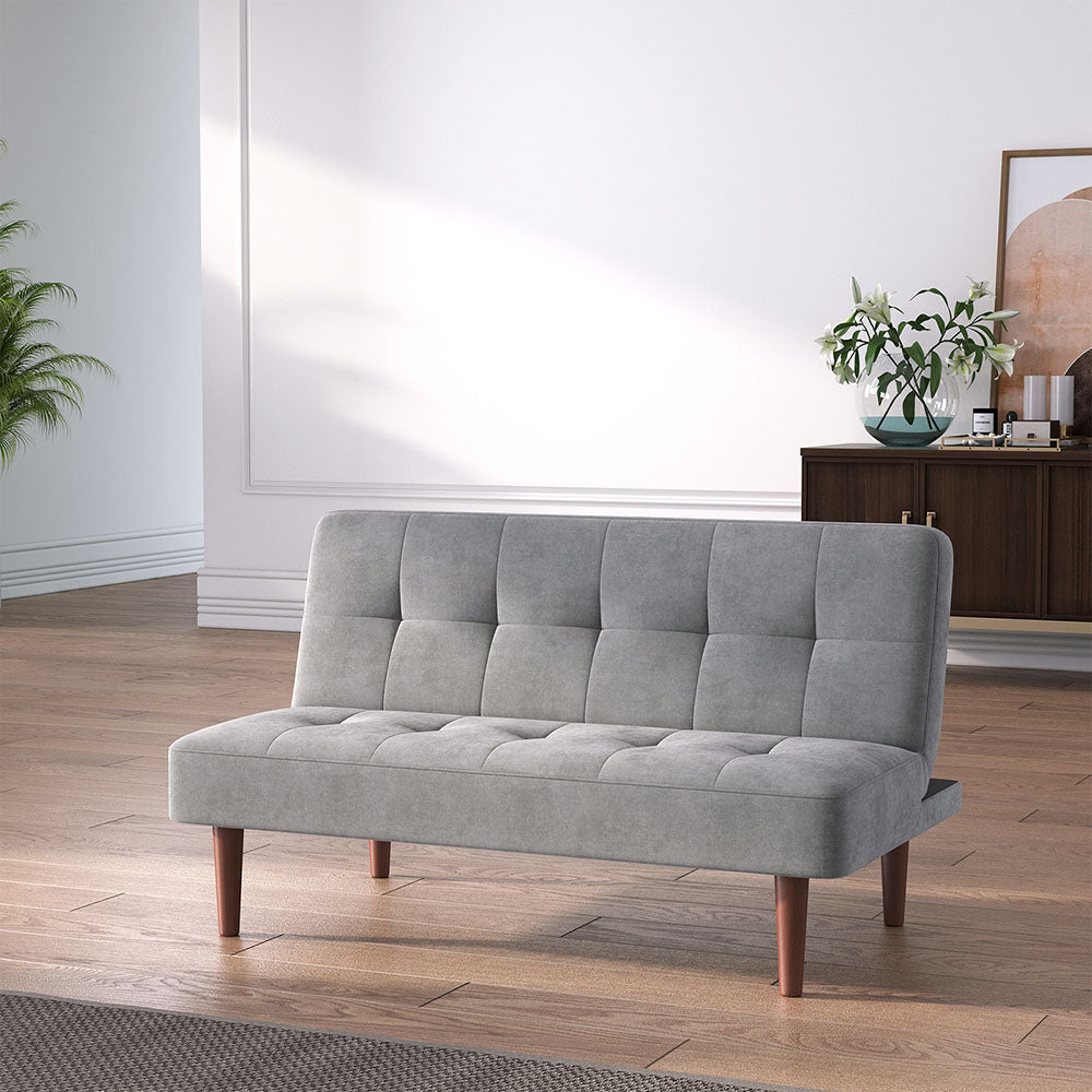 Small Modern 2-seater Padded Convertible Sofa Bed With Wooden Legs | Grey