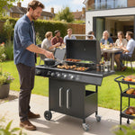Burner Gas Bbq Grill, Gas Barbecue Trolley With Side Table, Black