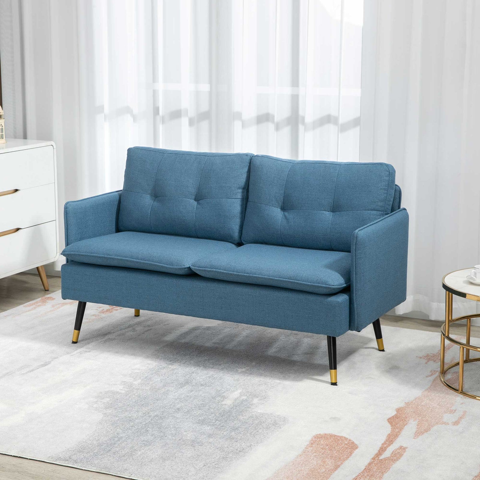 Modern Upholstered Two Seater Sofa For Bedroom | One Size | Blue