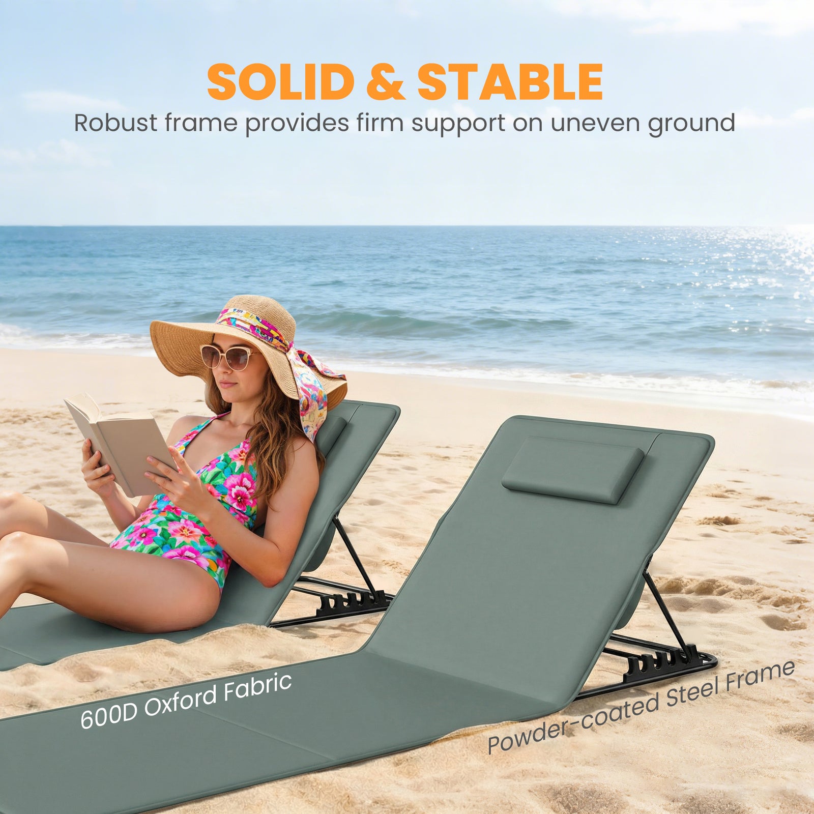 Outsunny 2 Pcs Foldable Sun Loungers, Beach Lounger With Adjustable Back