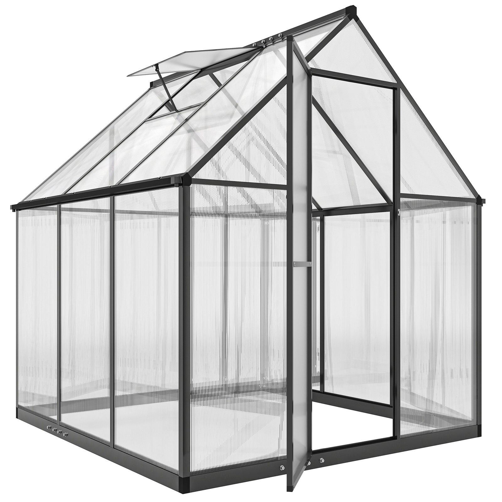 Polycarbonate Greenhouse Garden Green House With Rain Gutter, Black