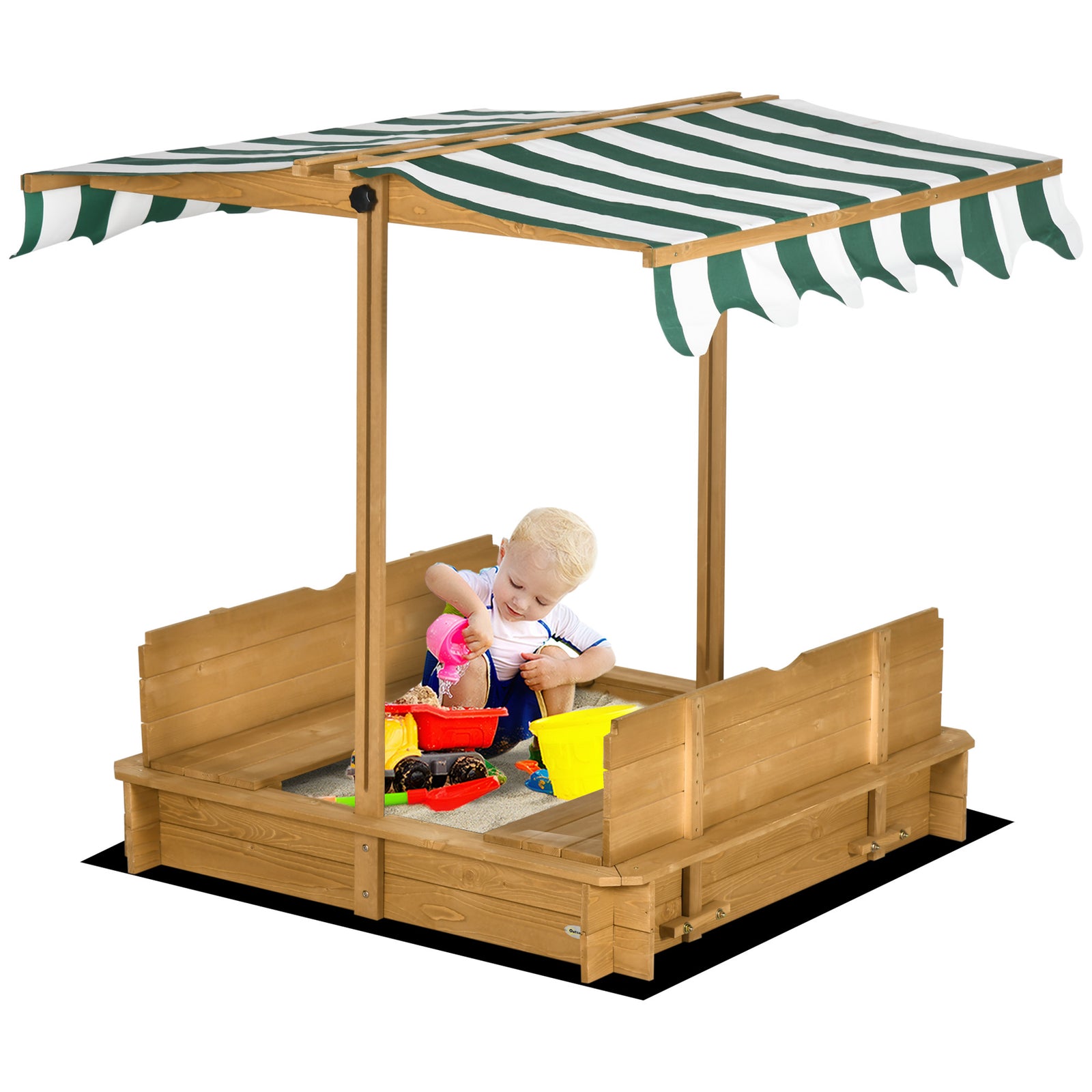 Kids Square Wooden Sandpit Children Cabana Sandbox Outdoor Playset | Brown