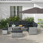 5 Pieces Rattan Set W/ Sofa, Table, Stools, Cushions