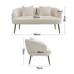 White Teddy Fabric Loveseat With Metal Legs