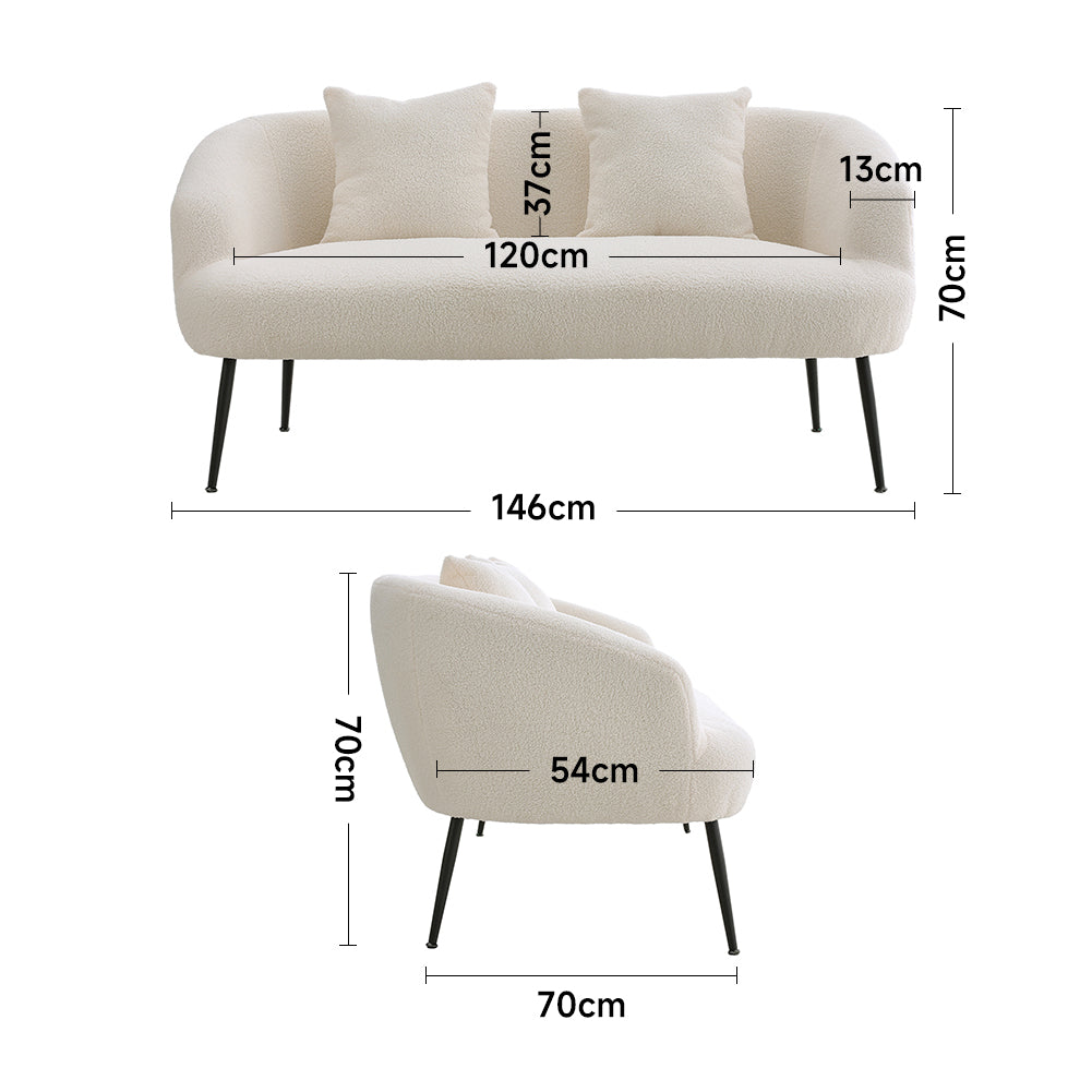 White Teddy Fabric Loveseat With Metal Legs