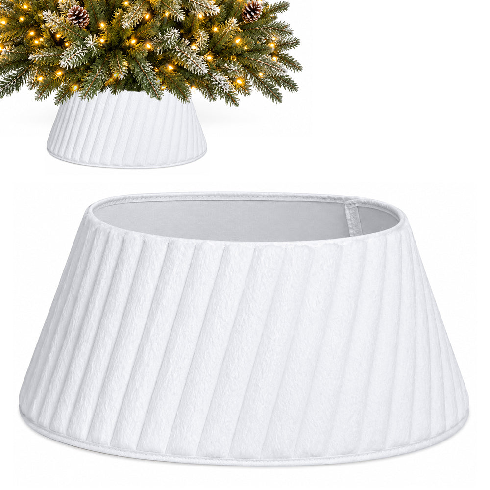 Round Faux Fur Christmas Tree Skirt With Velcro Closure | White