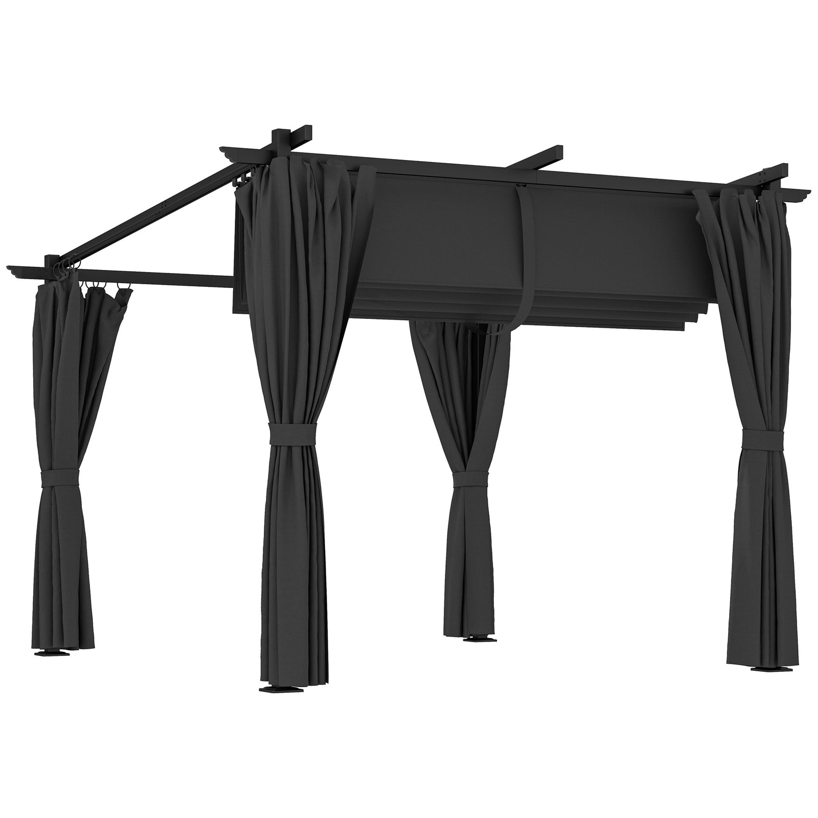 3 X 3(m) Metal Pergola W/ Retractable Roof And Sidewalls | Dark Gray