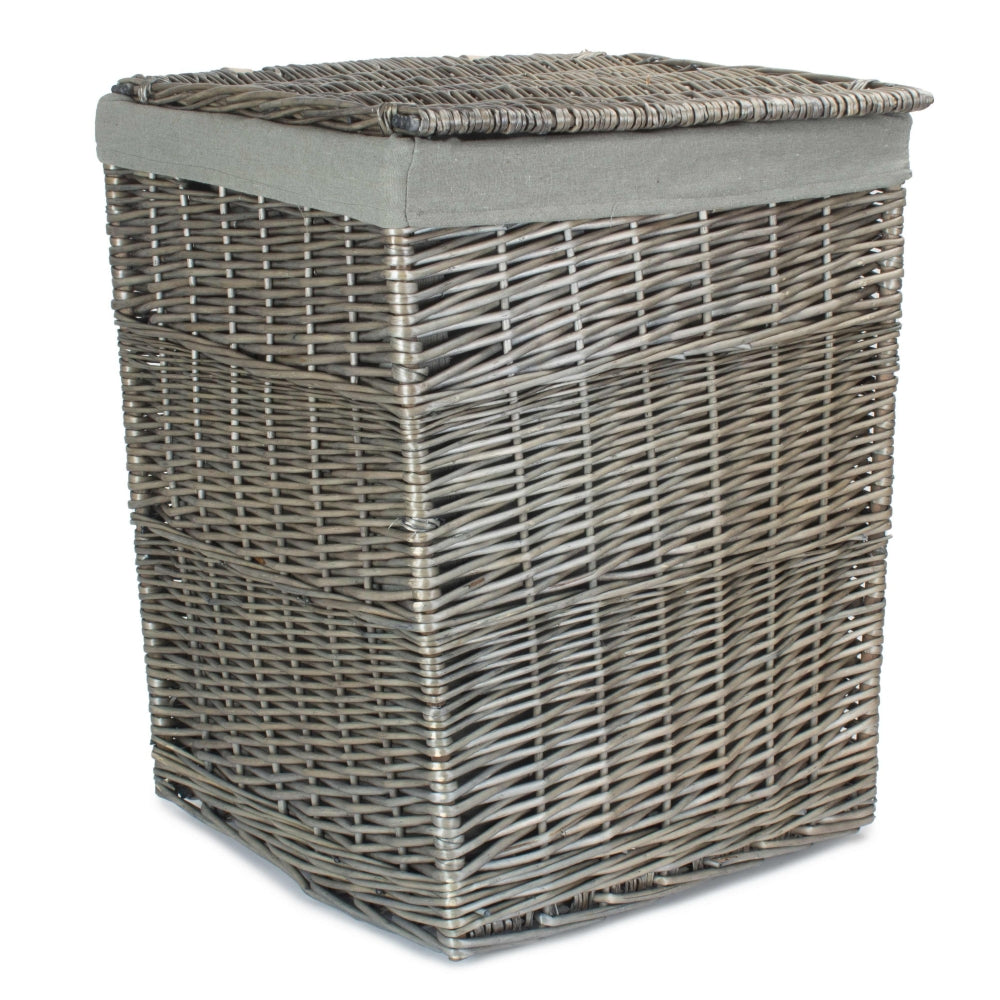 Antique Wash Square Laundry Basket With Grey Sage Lining | Large