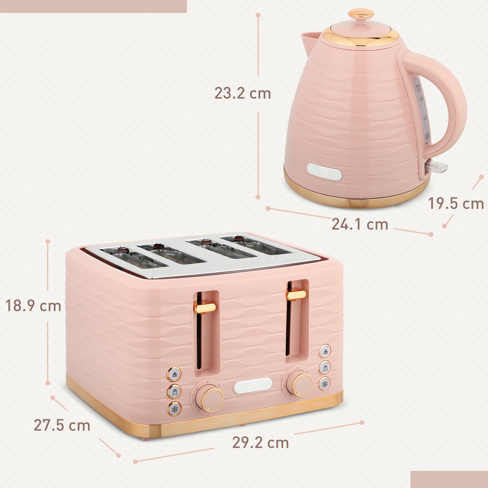 Kettle & 4 Slice Toaster Set | Pink