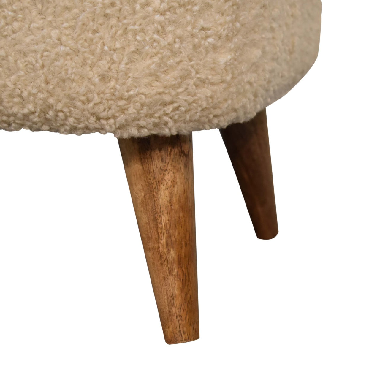 Solid Mango Wood Boucle Cream Square Footstool