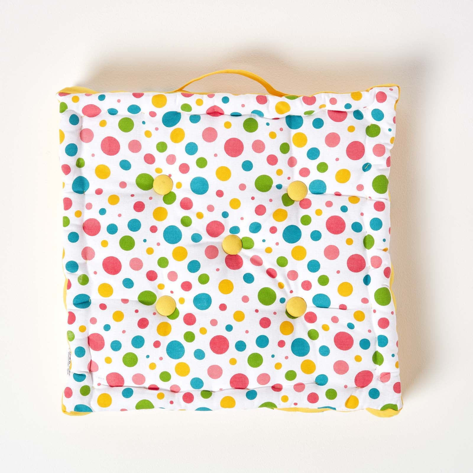 Cotton Multi Coloured Polka Dot Floor Cushion | 50cm x 50cm | Multi Colour