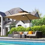 2.5m Cantilever Parasol, Solar Led Lights, Double Top | Khaki