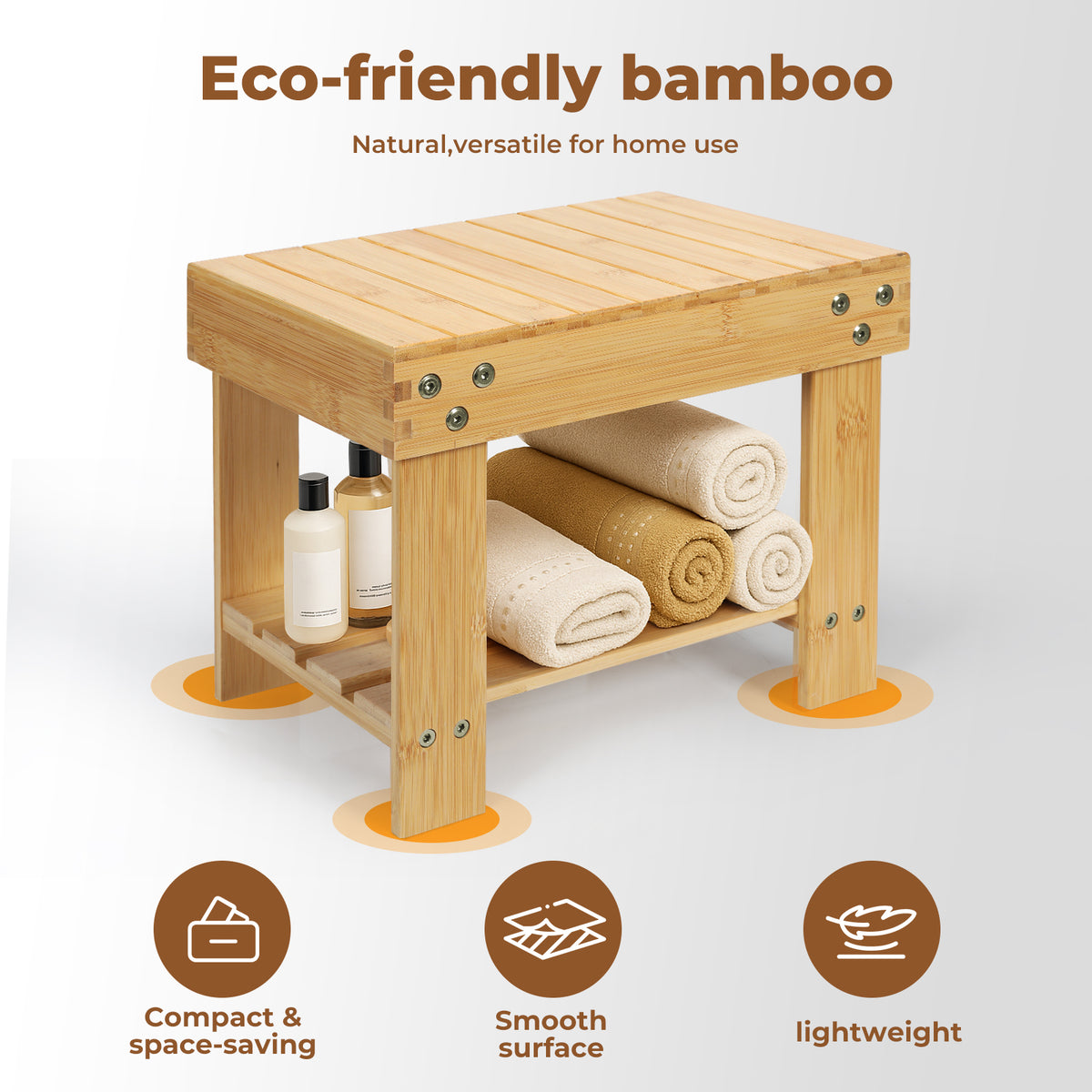 Bamboo Stool Footrest Bathroom 2-tier Shower Stool Bench Shoe Rack Seat | Natural