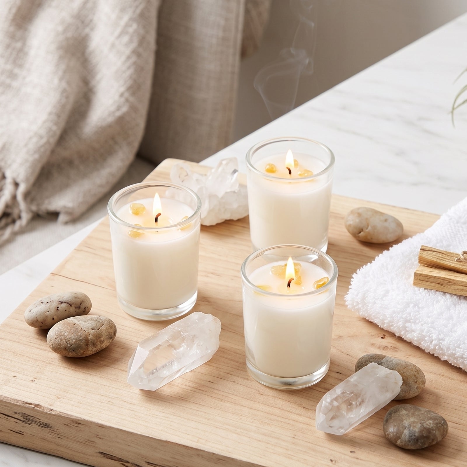 Quartz Eucalyptus Crystal Scented Candle Set, Pack Of 3