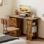 120cm Computer Desk, Study Table With 3 Shelf & Drawers | Brown