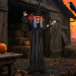 Voice Activated Halloween Animatronics Standing Witch & Skull Staff