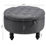 Round Linen Storage Ottoman With Removable Tray 70cm Dia X 45cm H