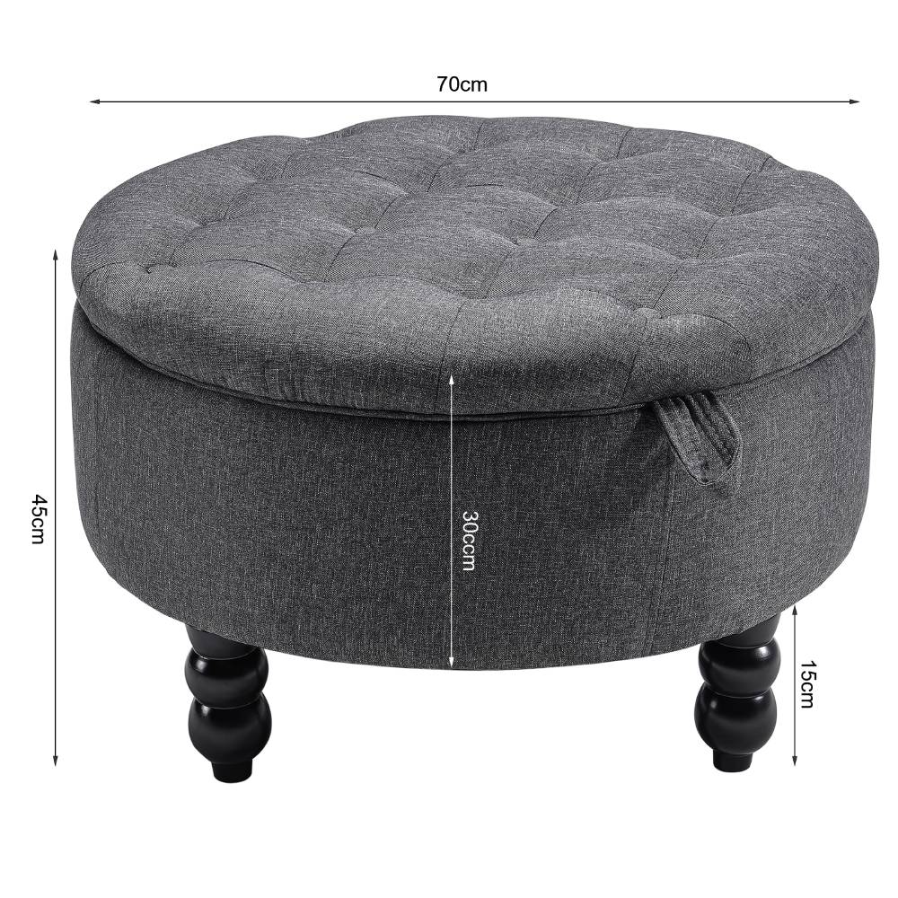 Round Linen Storage Ottoman With Removable Tray 70cm Dia X 45cm H