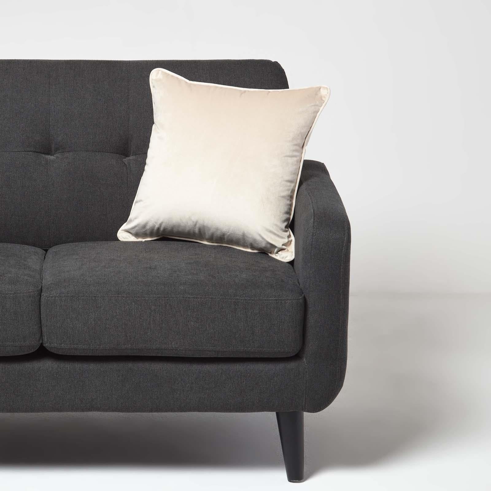 Filled Velvet Cushion With Piped Edge 46 X 46 Cm | 45cm x 45cm | Cream