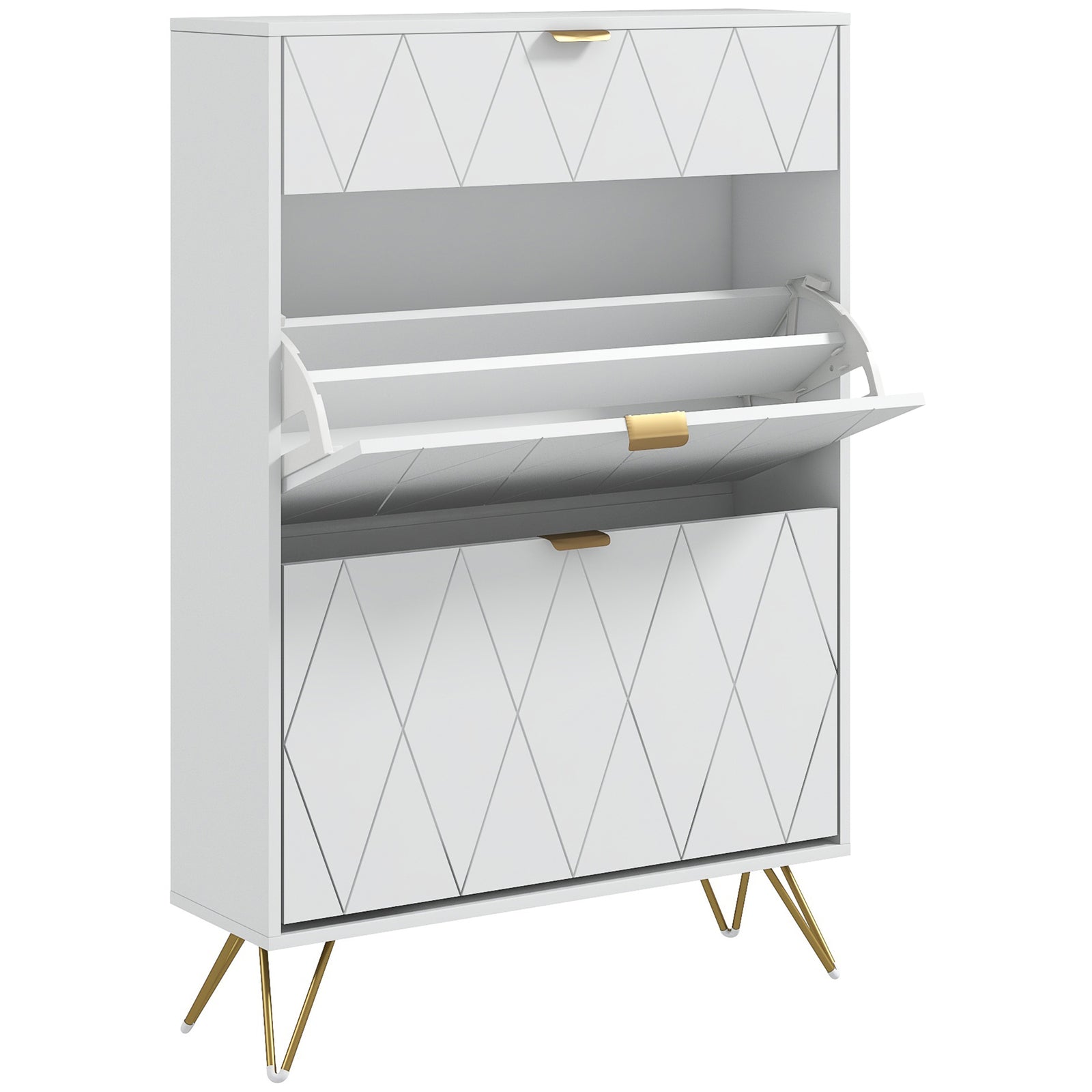 Slim Shoe Storage Cabinet With Flip Drawers For Entryway