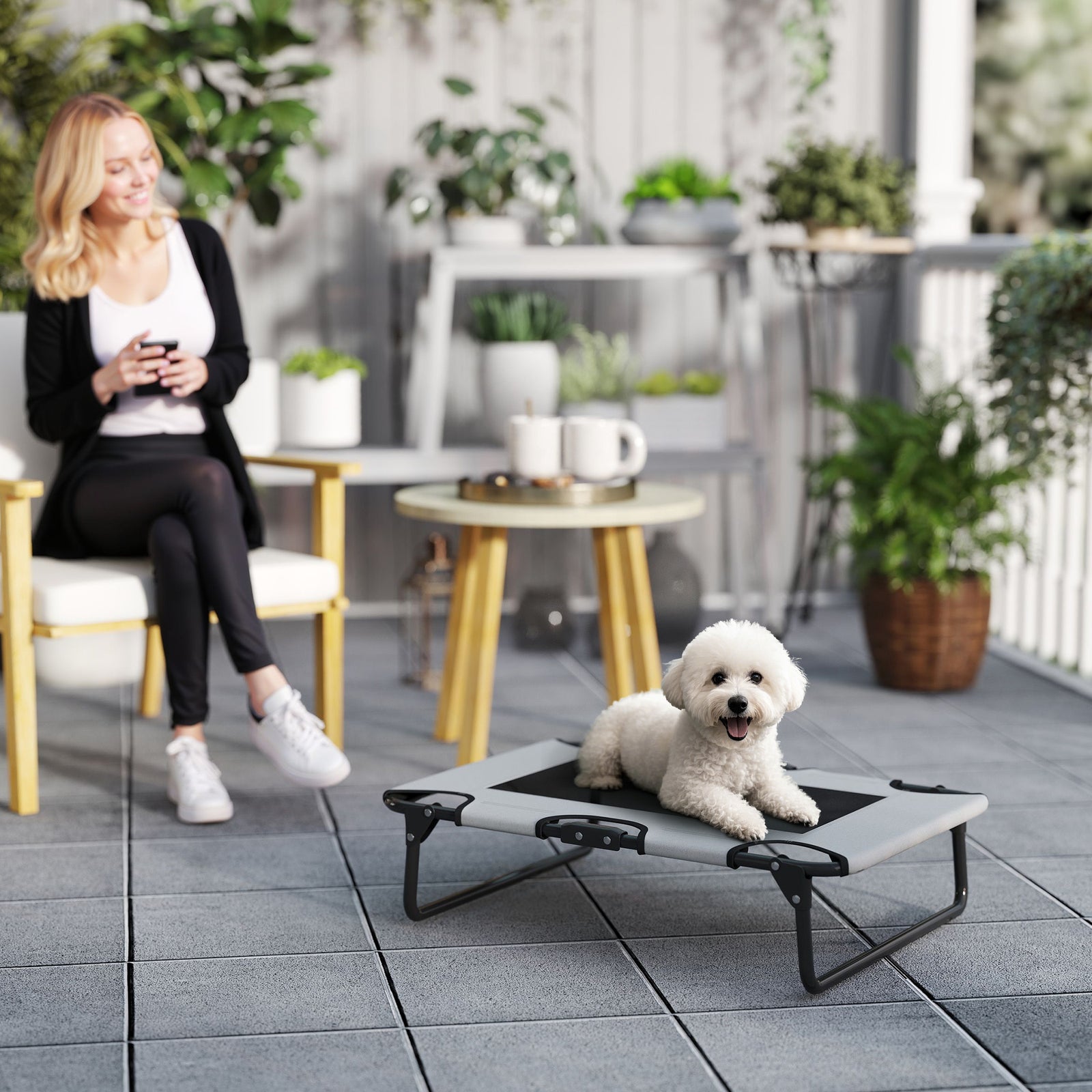 Pawhut Raised Dog Bed With Breathable Mesh For S & M Dogs, Light Grey