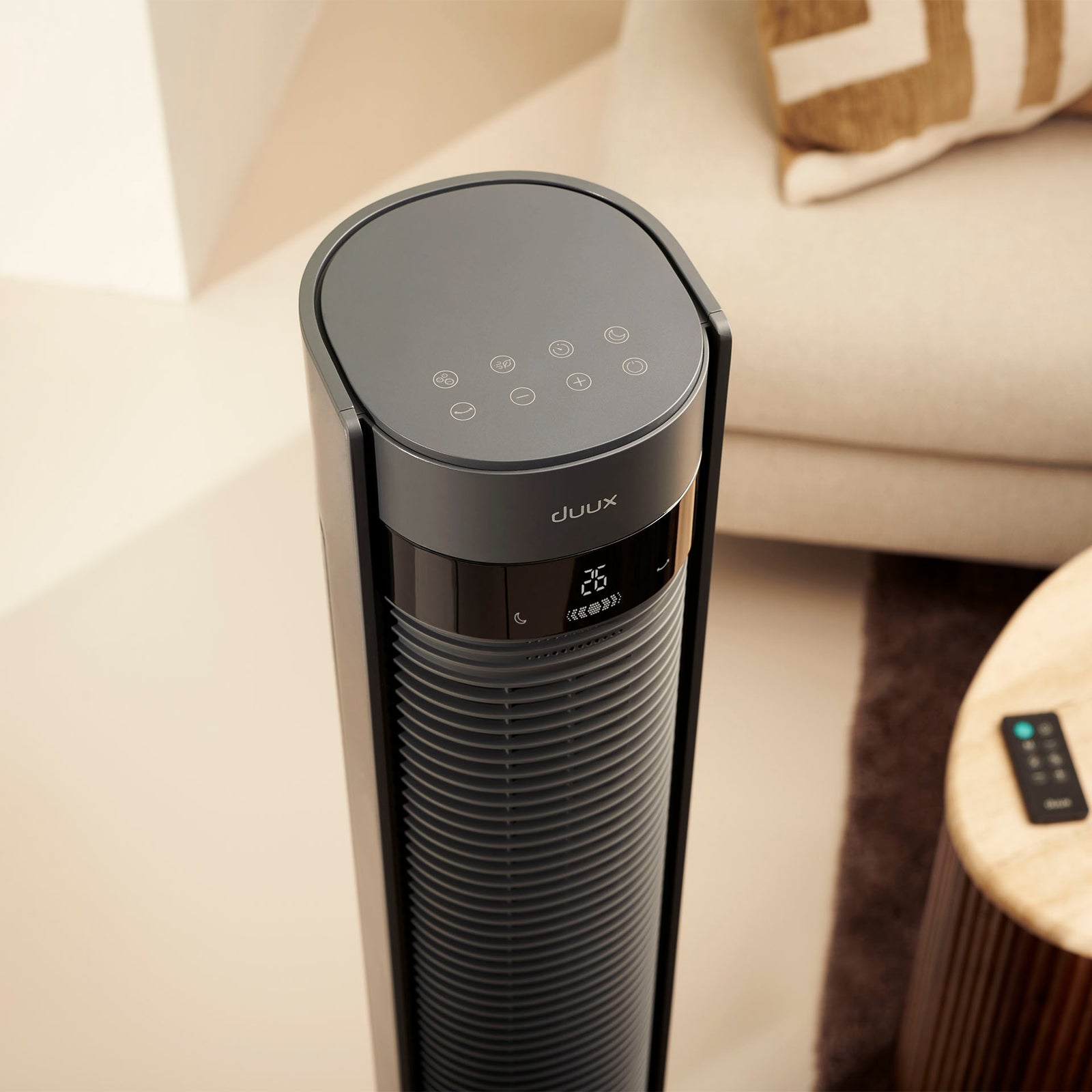 Elevate Smart Tower Fan With 12 Speeds And Remote Control | Grey