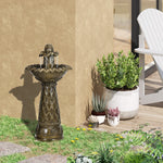 2-tier Outdoor Waterfall Fountain With Electric Pump, Brown