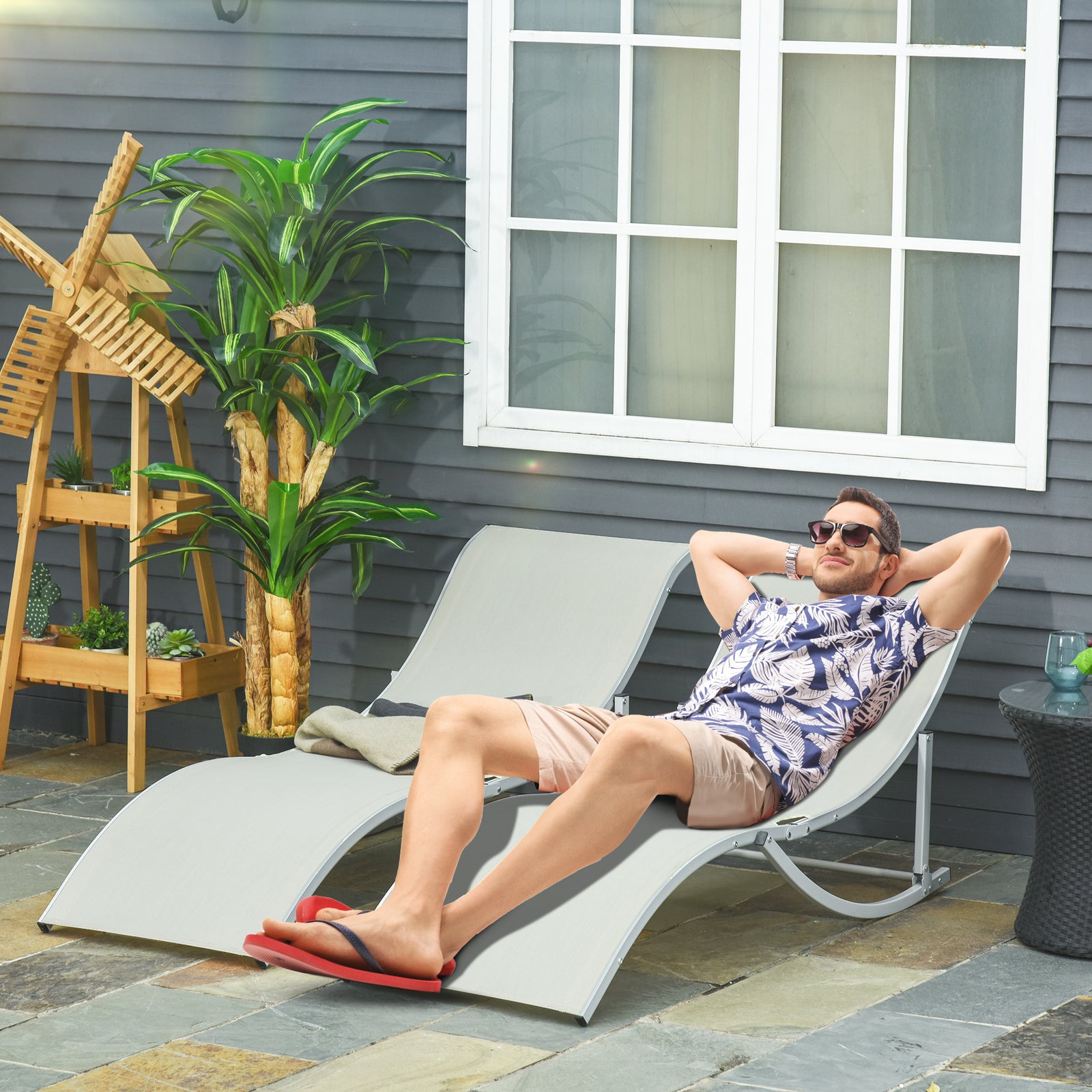 2pcs S-shaped Lounge Chair Foldable Sun Lounger | Beige